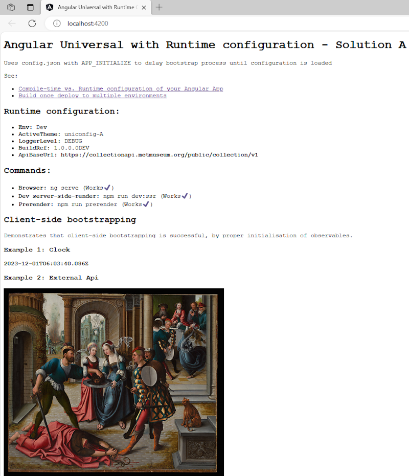 Angular Universal runtime configuration page screenshot